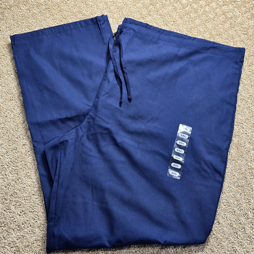 Cherokee Workwear Women's 2XL Navy Blue Scrub Pants Drawstring Back Pocket NWT